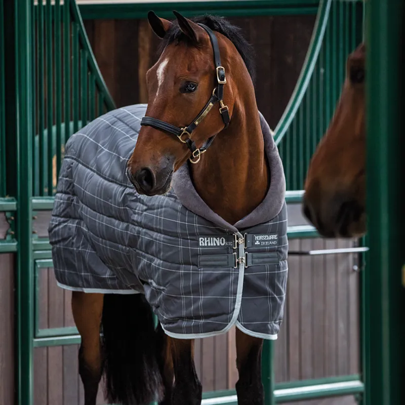 Horseware Rhino Original Heavy Stable Rug with Vari-Layer - Charcoal/Grey/White Check/Grey
